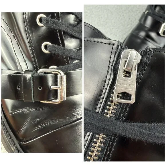 All Saints Black Leather Combat Boots with Buckle - Picture 11 of 14